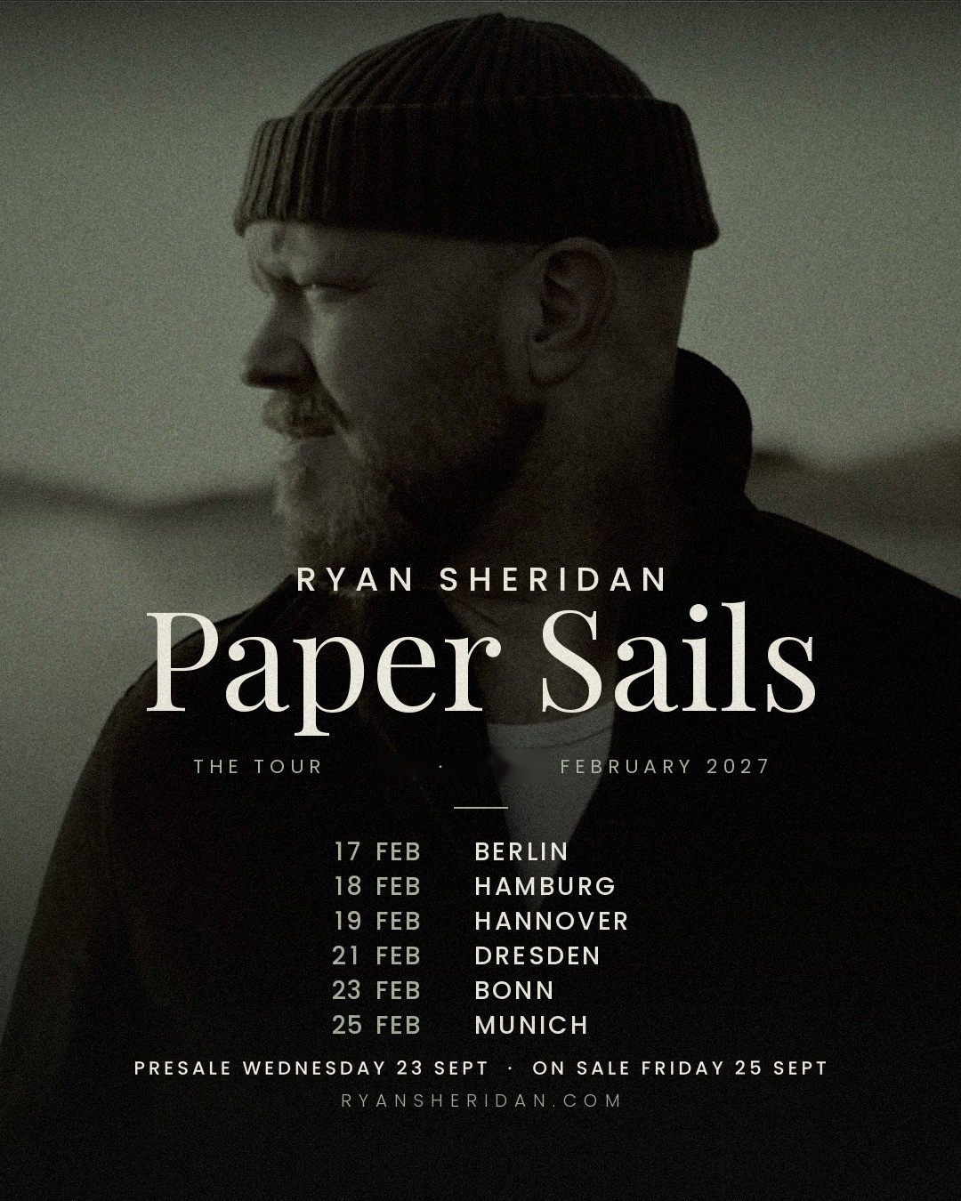 Ryan Sheridan Paper Sails Tour poster - Berlin, 17 February 2027