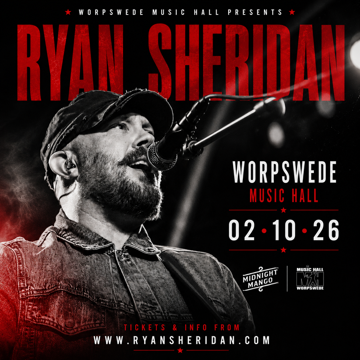 Ryan Sheridan live at Worpswede Music Hall, 2 October 2026